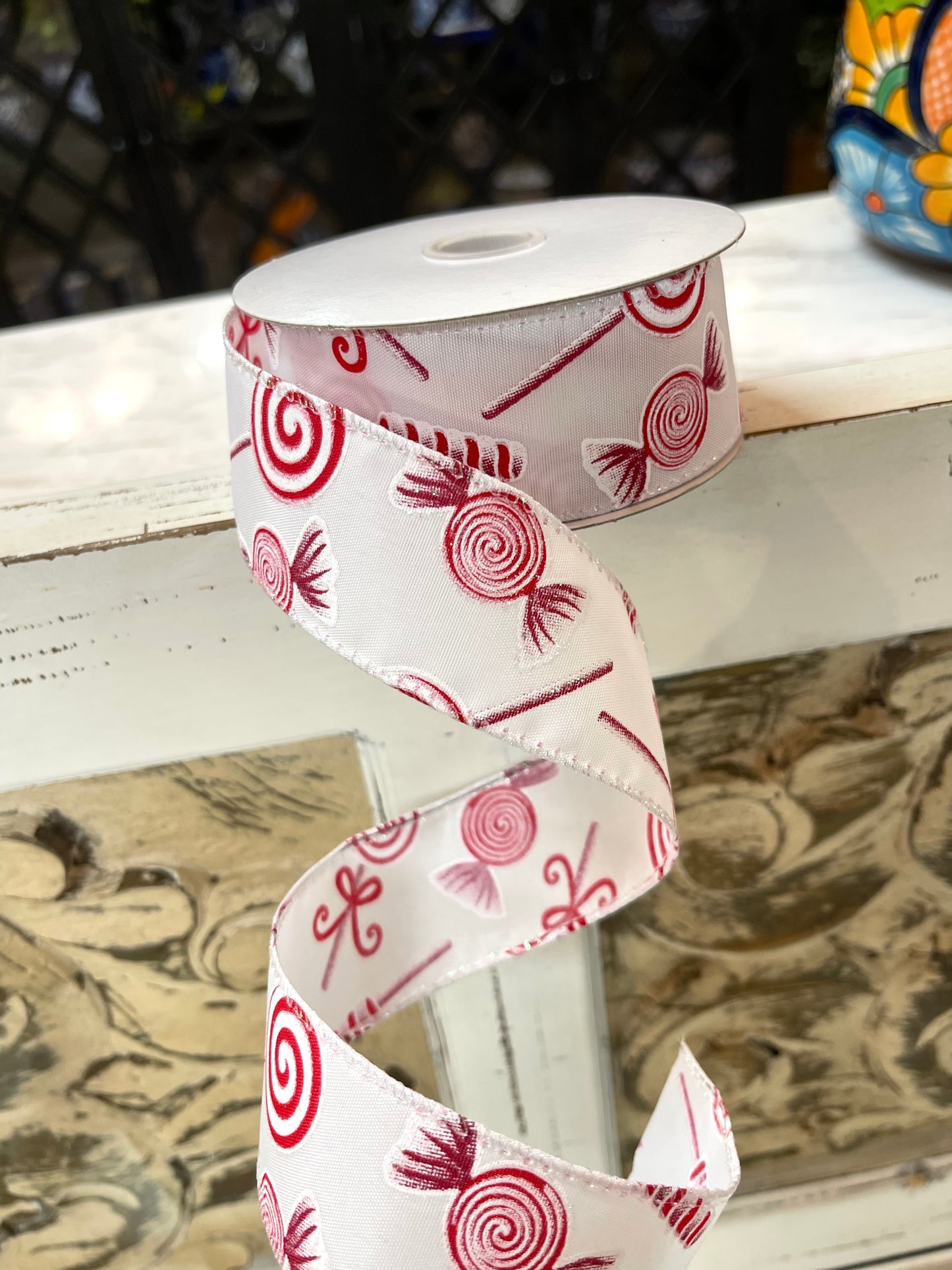 1.5 Inch White Satin Various Peppermint Candy Ribbon