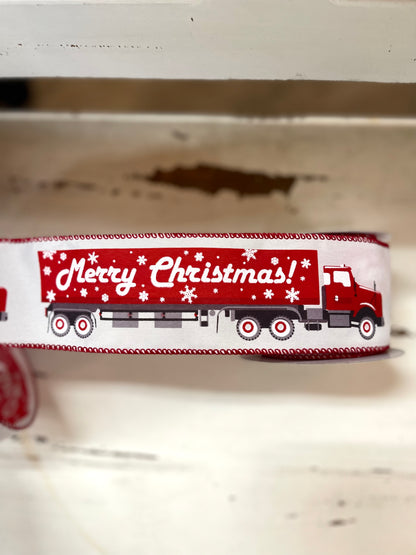 2.5 Inch White Merry Christmas Cargo Ribbon