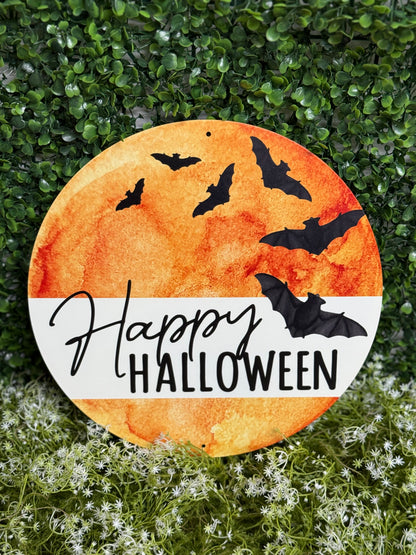 12 Inch Happy Halloween Moon Metal Sign