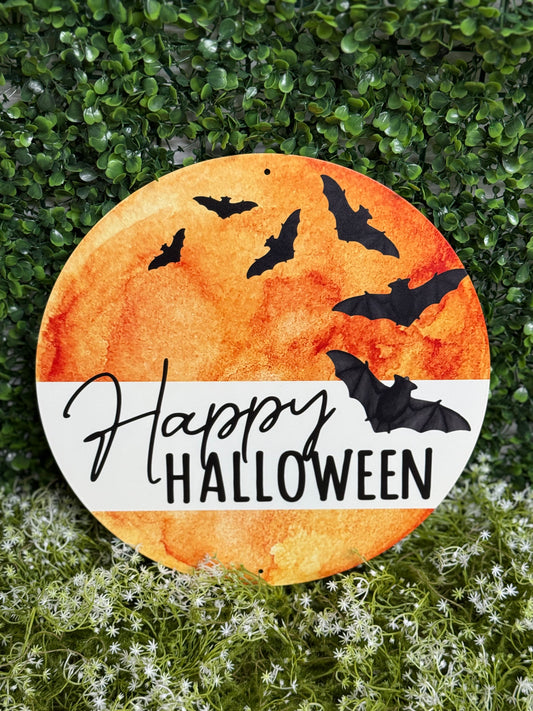 12 Inch Happy Halloween Moon Metal Sign