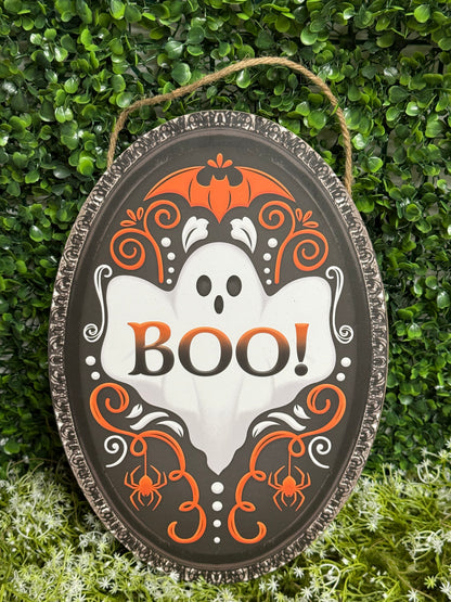 13 Inch By 9 Inch Ghost "BOO" Oval Wood Sign