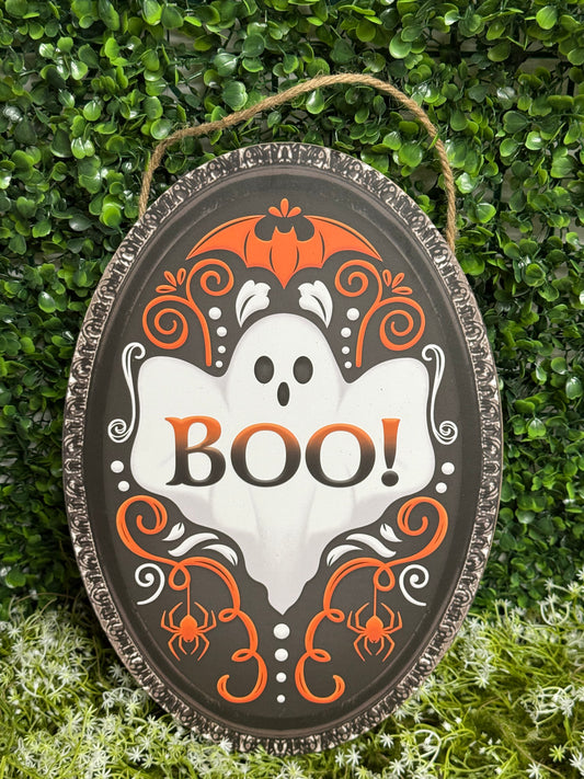 13 Inch Ghost "BOO" Oval Wood Sign
