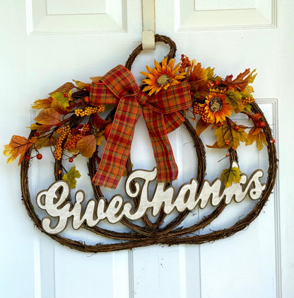 26 Inch Give Thanks Vine Pumpkin Wreath