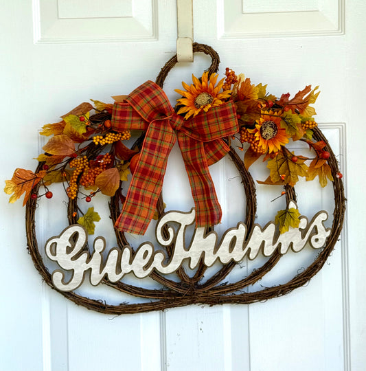 26 Inch Give Thanks Vine Pumpkin Wreath