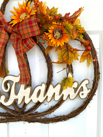 26 Inch Give Thanks Vine Pumpkin Wreath