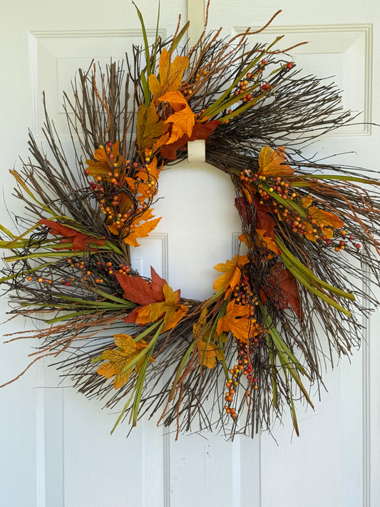 Floral Fall Leaf And Twig Wreath