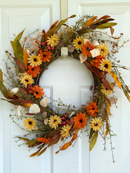 Floral Sunflower With Grass Wreath