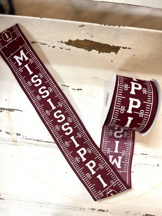 2.5 Inch By 10 Yard Maroon And White Mississippi Football Field Ribbon