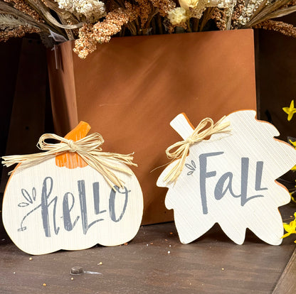 Wood Harvest Leaf and Pumpkin Sign Decor Assorted Styles