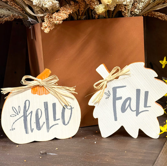 Wood Harvest Leaf and Pumpkin Sign Decor Assorted Styles