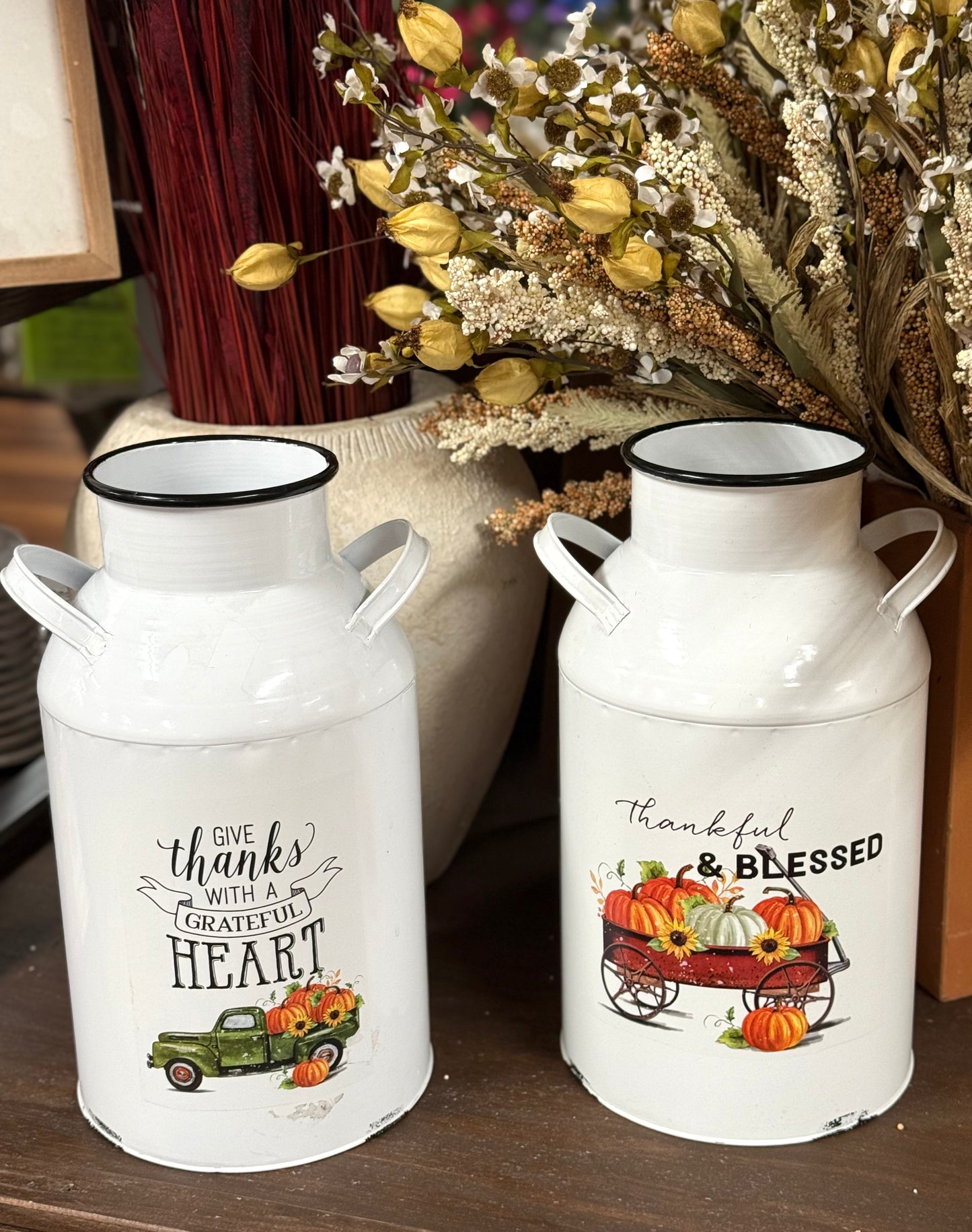 14 Inch White Fall Metal Milk Bottle Two Styles