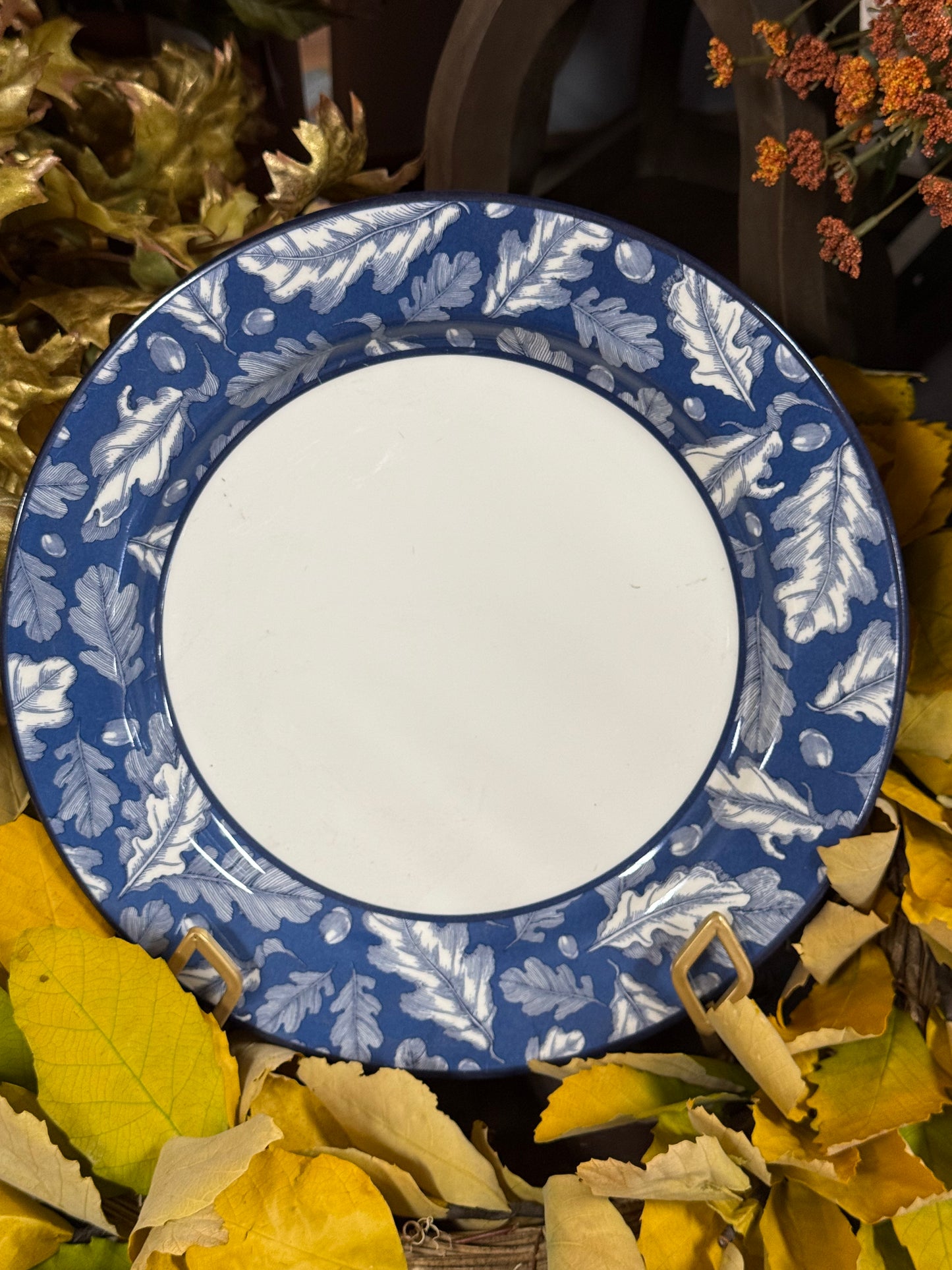 One Hundred 80 Degrees Blue And Whit Leaf Melamine Plate