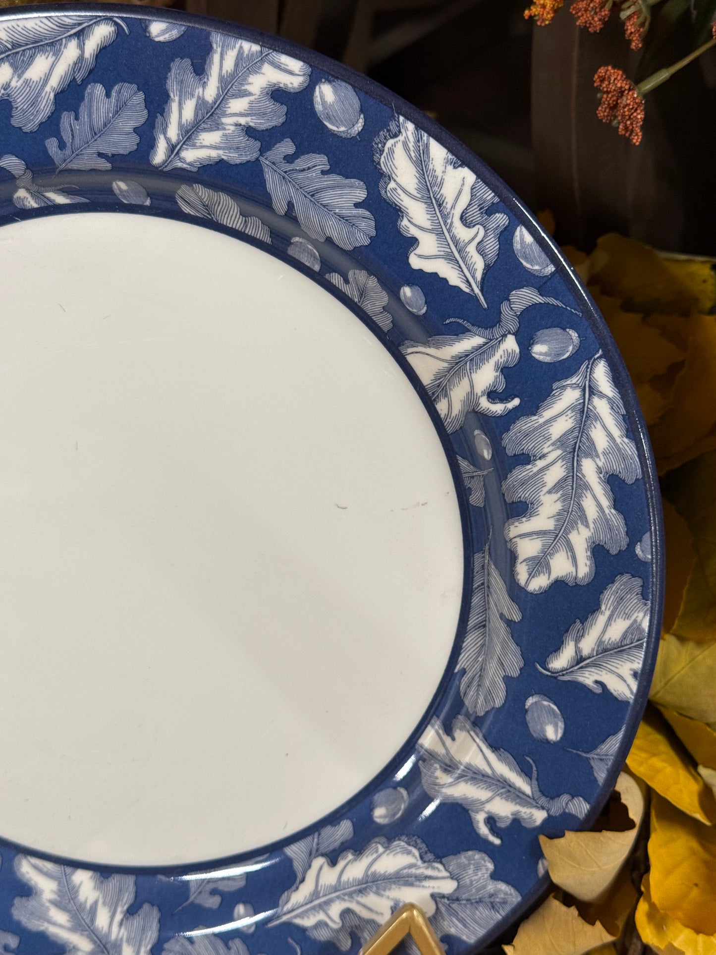 One Hundred 80 Degrees Blue And Whit Leaf Melamine Plate