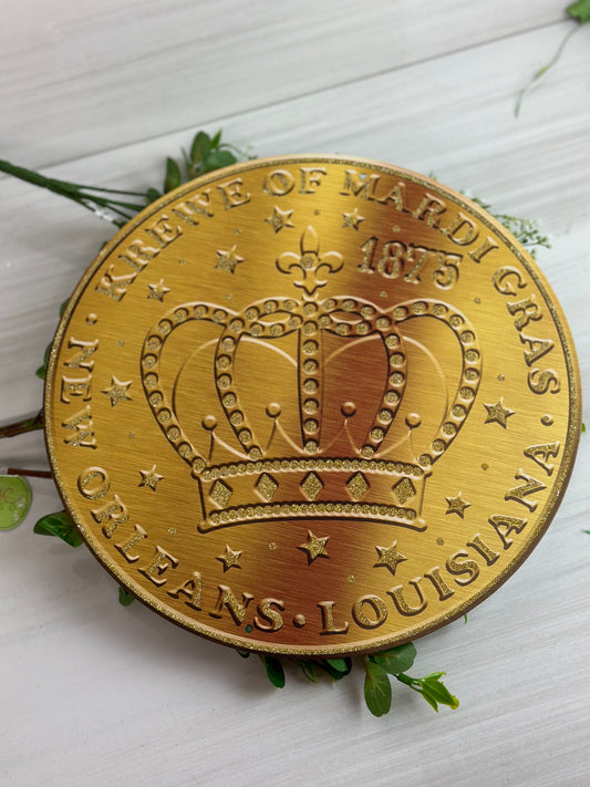 12 Inch Gold Mardi Gras Crown Coin Metal Sign