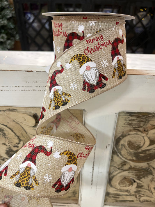 2.5 Inch Ribbon With Gnomes With Leopard Accents
