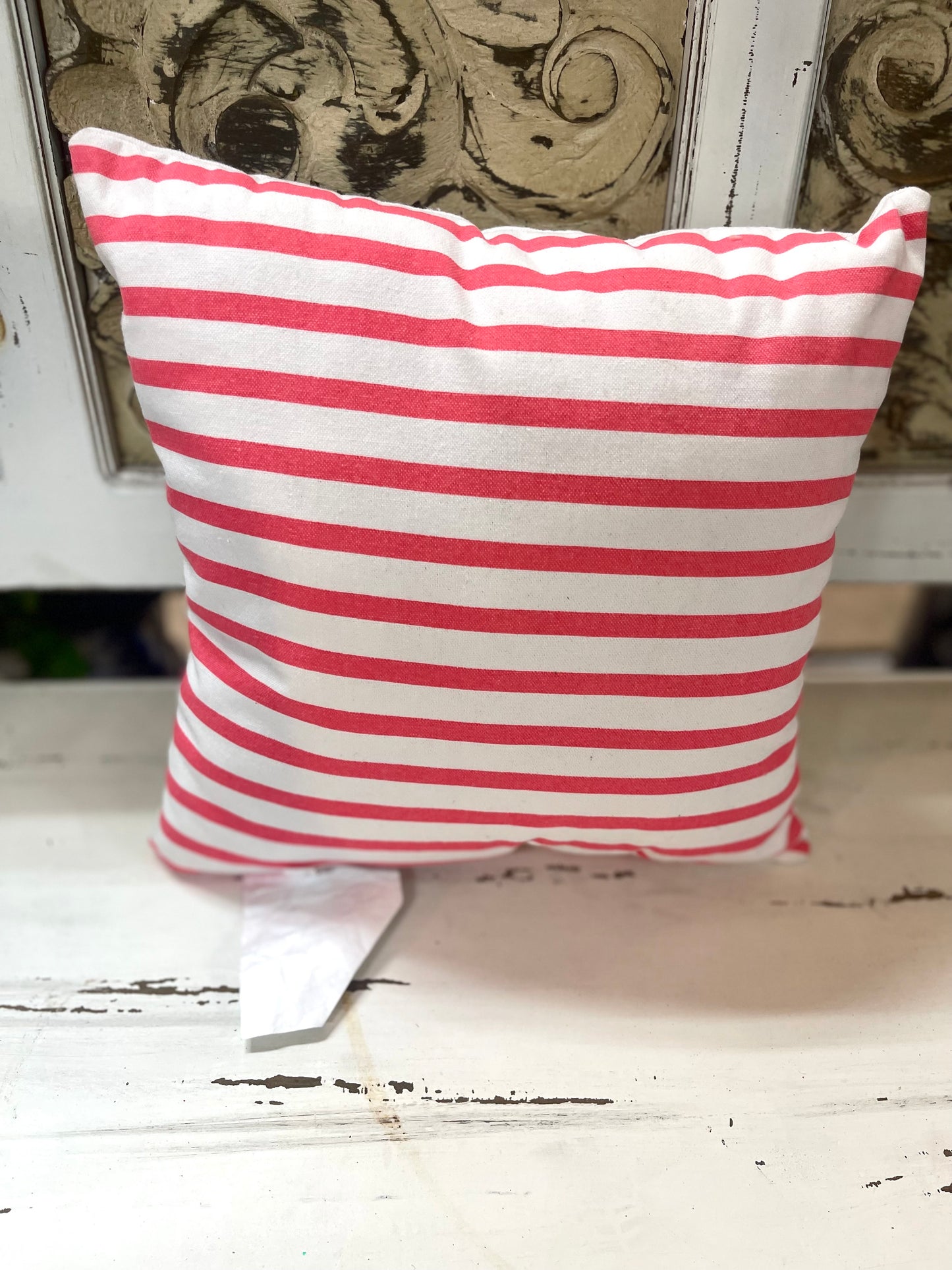 Decorative Pillow With White Hearts