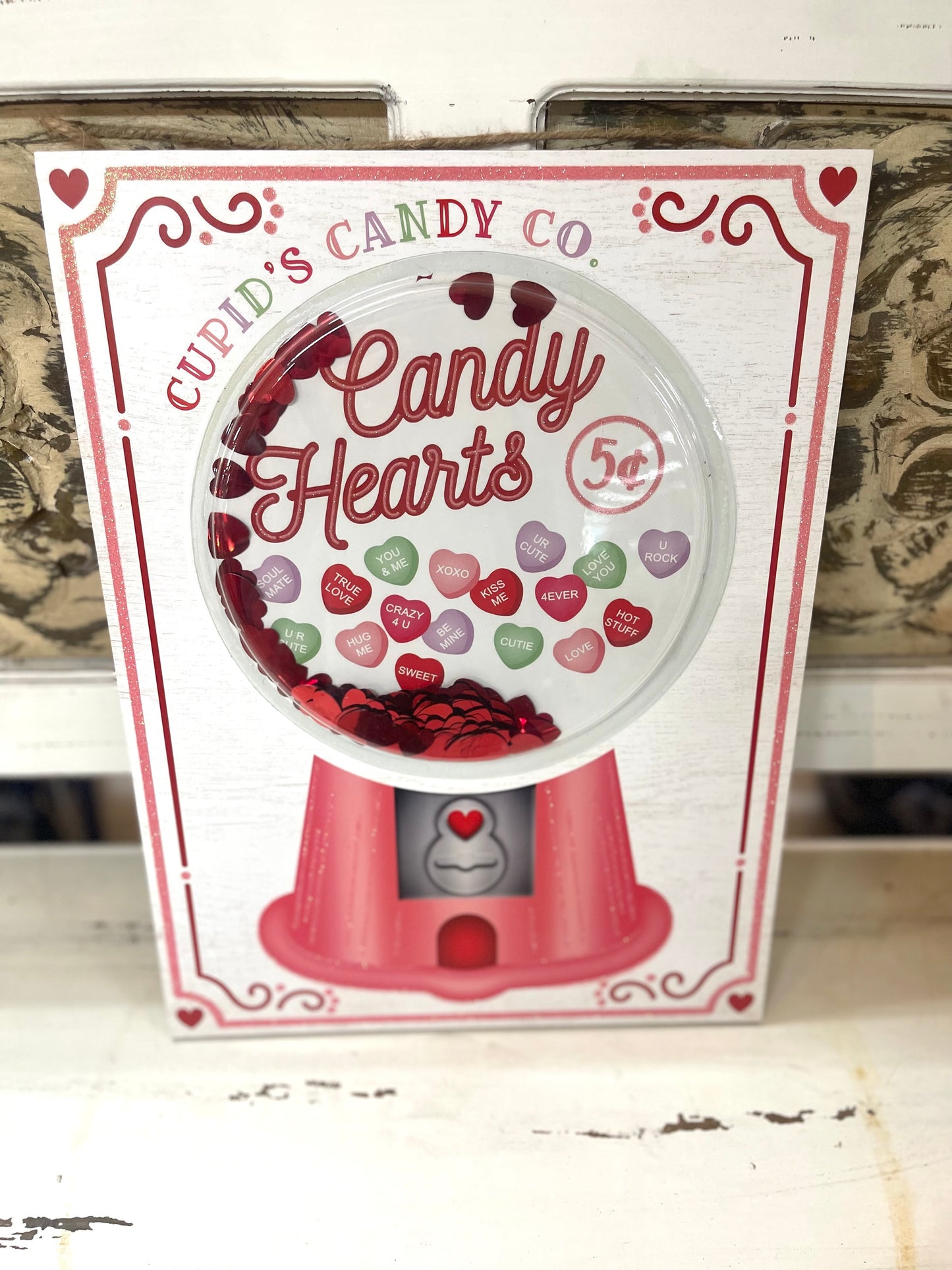 Candy Heart Gumball Machine Wood Sign