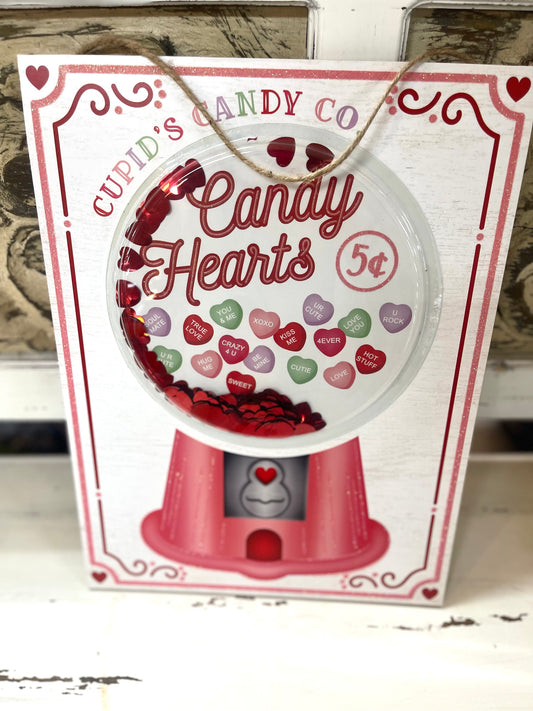 Candy Heart Gumball Machine Wood Sign
