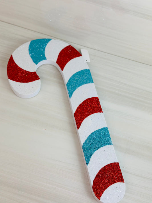 20 Inch Red And Turquoise Glittered Foam Candy Cane