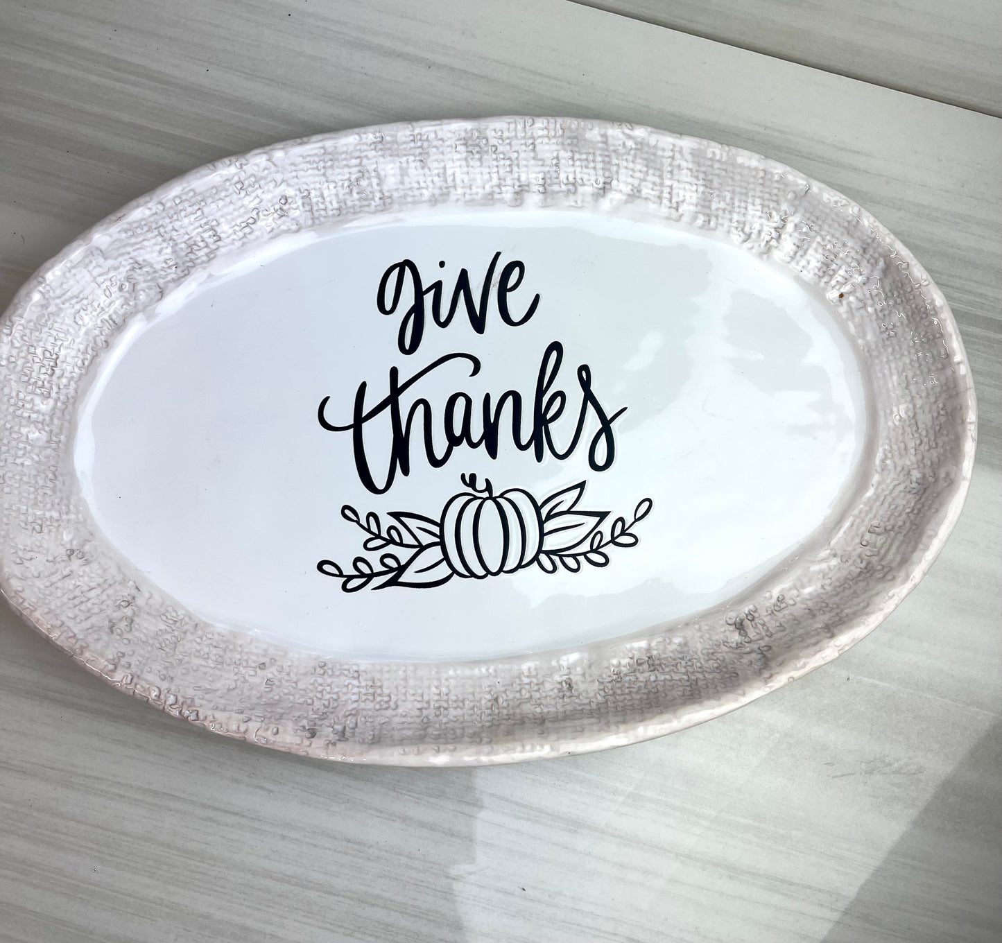 Ceramic Give Thanks Oval Platter