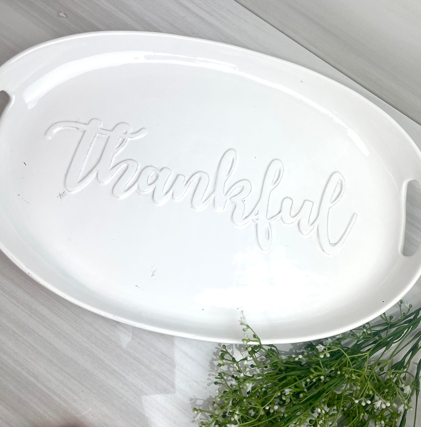 Thankful Embossed White Fall Platter