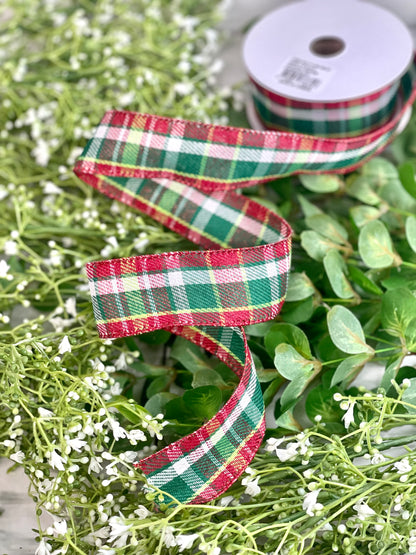 1.5 Inch Ribbon Emerald And Red Plaid