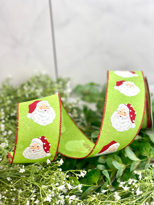 2.5 Inch By 10 Yard Lime Green Vertical Santa Heads On Royal