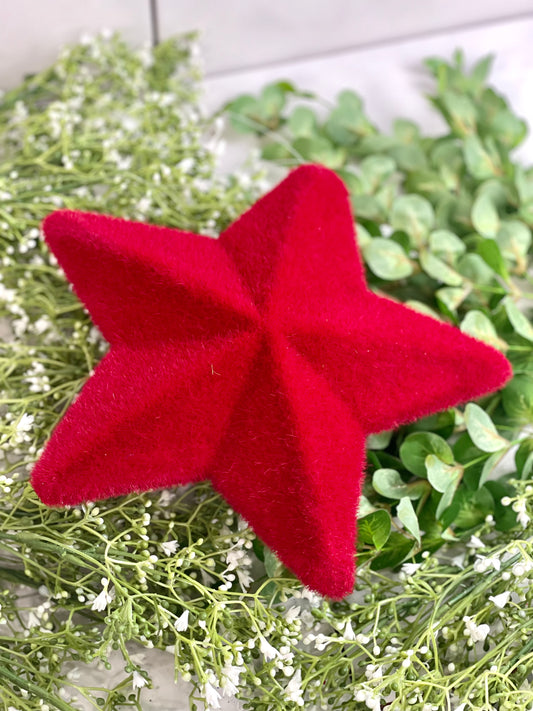 Red Flocked And Glitter Pointed Star
