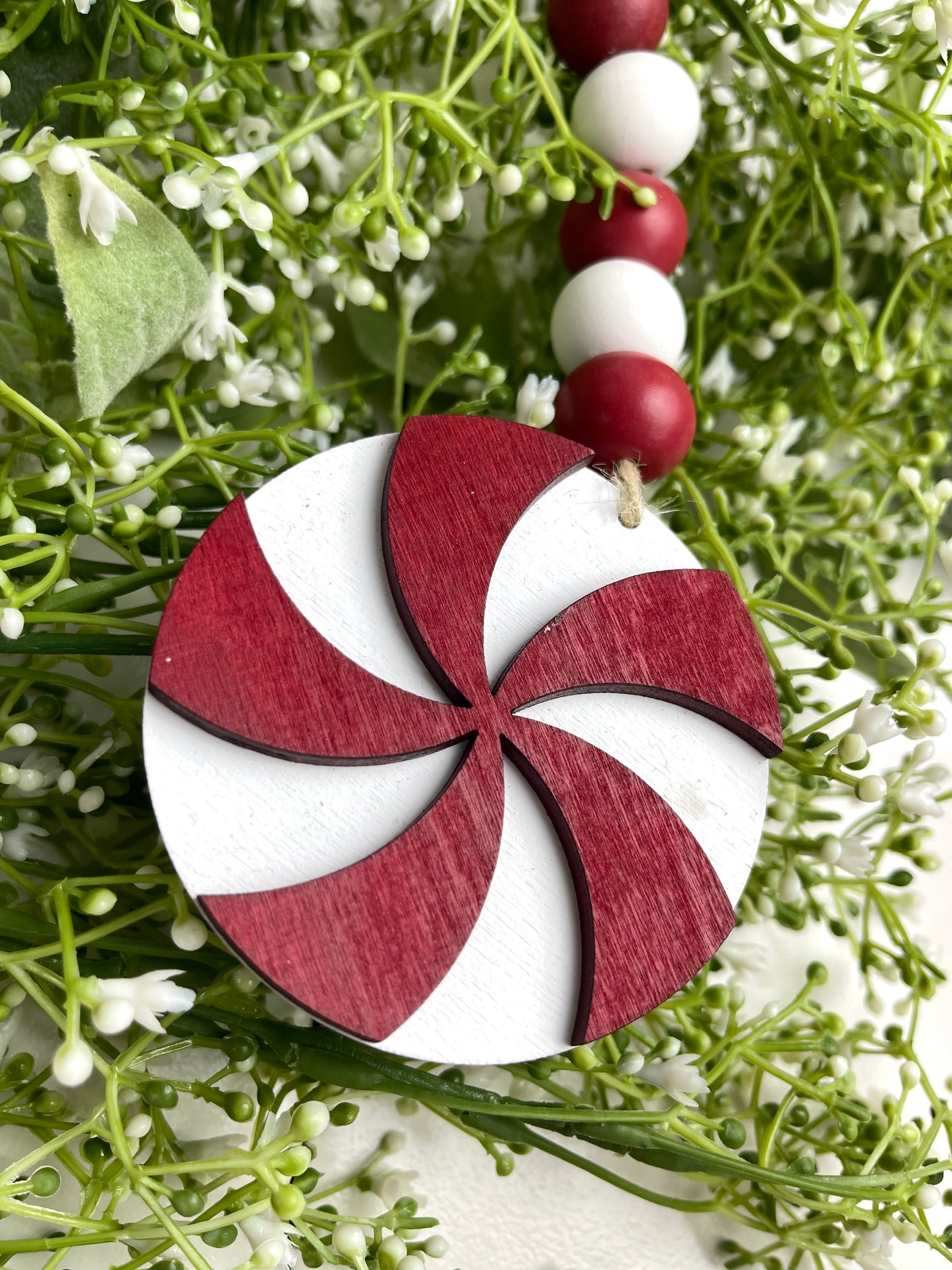 Traditional Wood Beaded Peppermint Ornament In Two Styles
