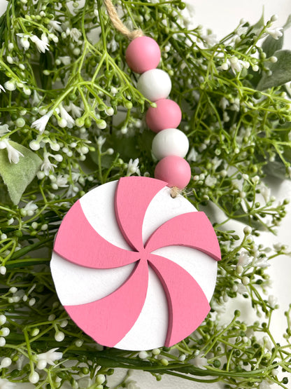Pastel Peppermint Swirl Wood Bead Ornament 2 Styles