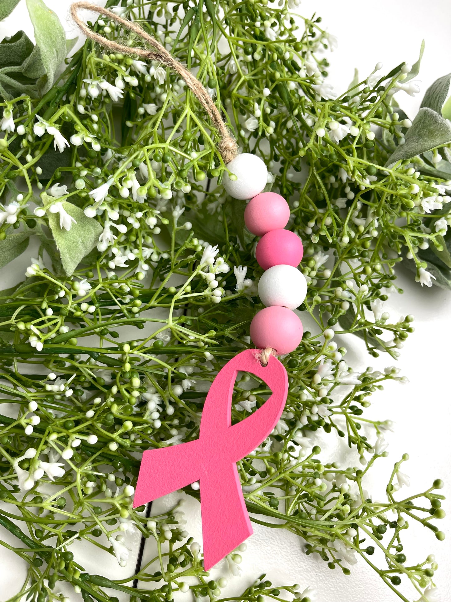 Breast Cancer Awareness Beaded Wood Ornament 2 Styles