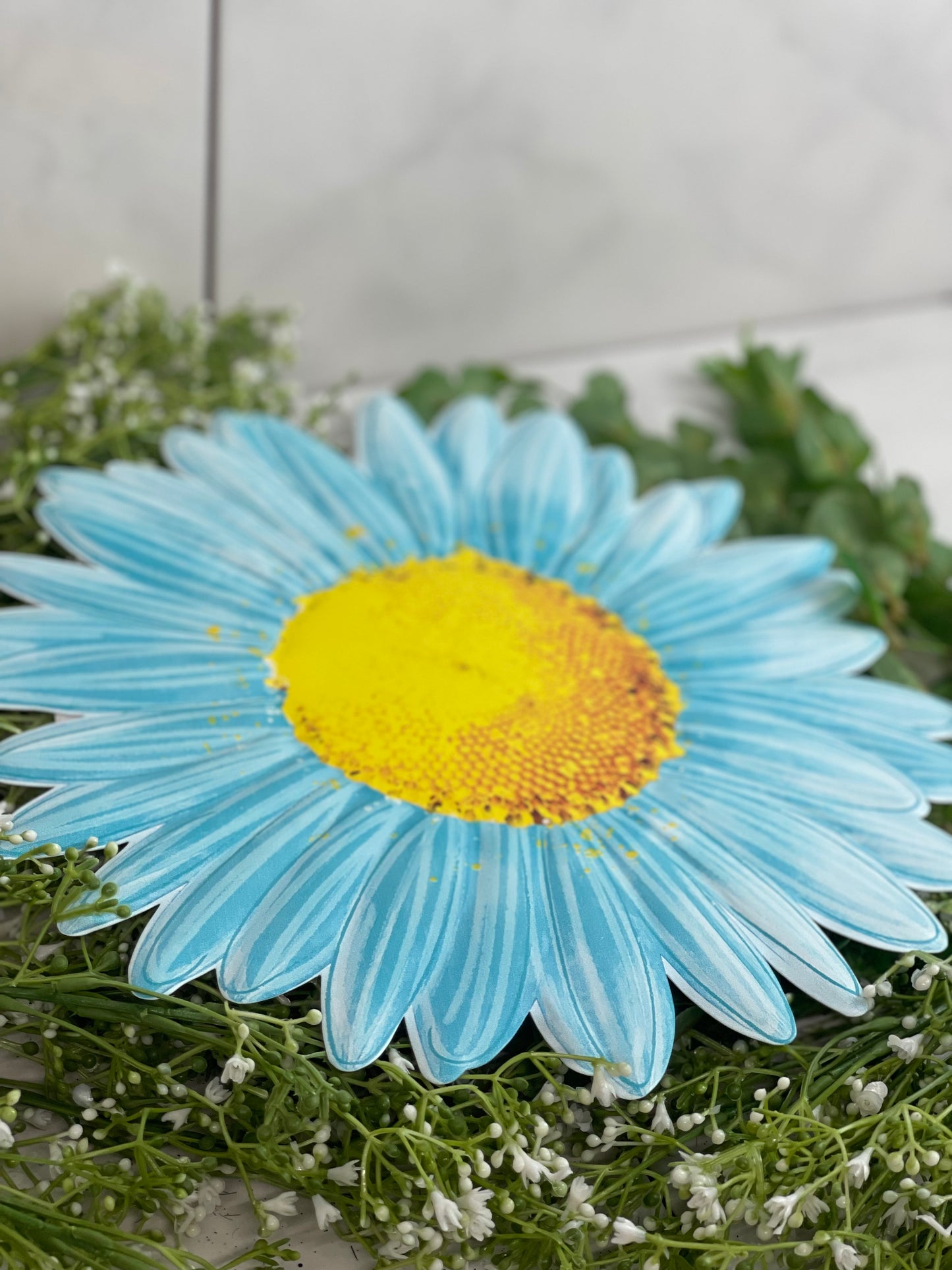 Turquoise Blue Metal Embossed Daisy