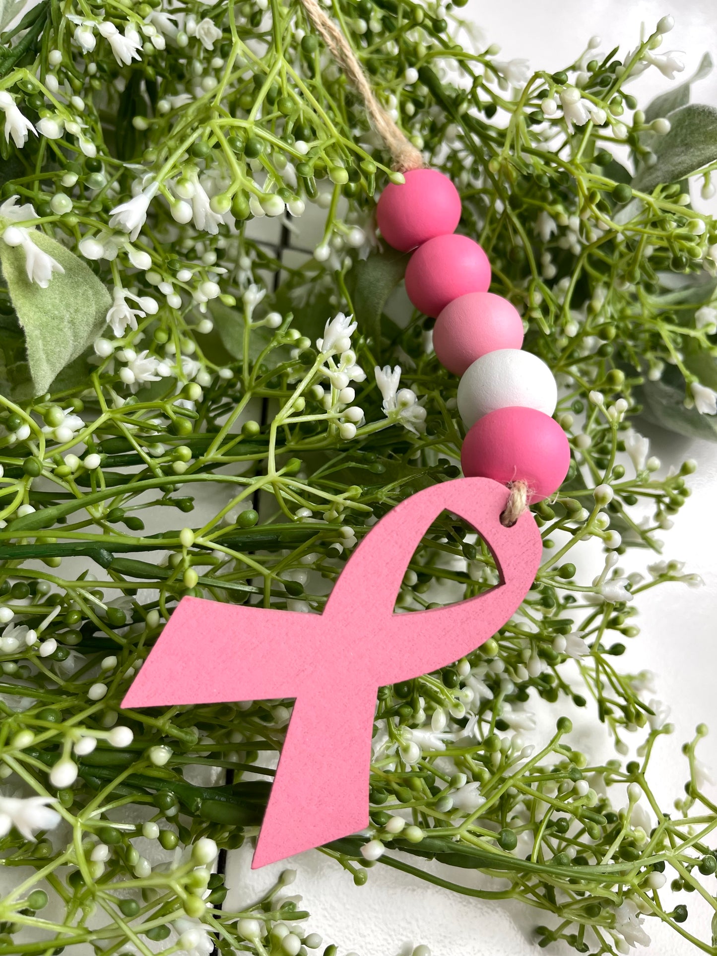 Breast Cancer Awareness Beaded Wood Ornament 2 Styles