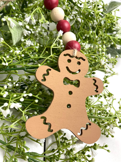 Gingerbread Wood Beaded Christmas Ornament