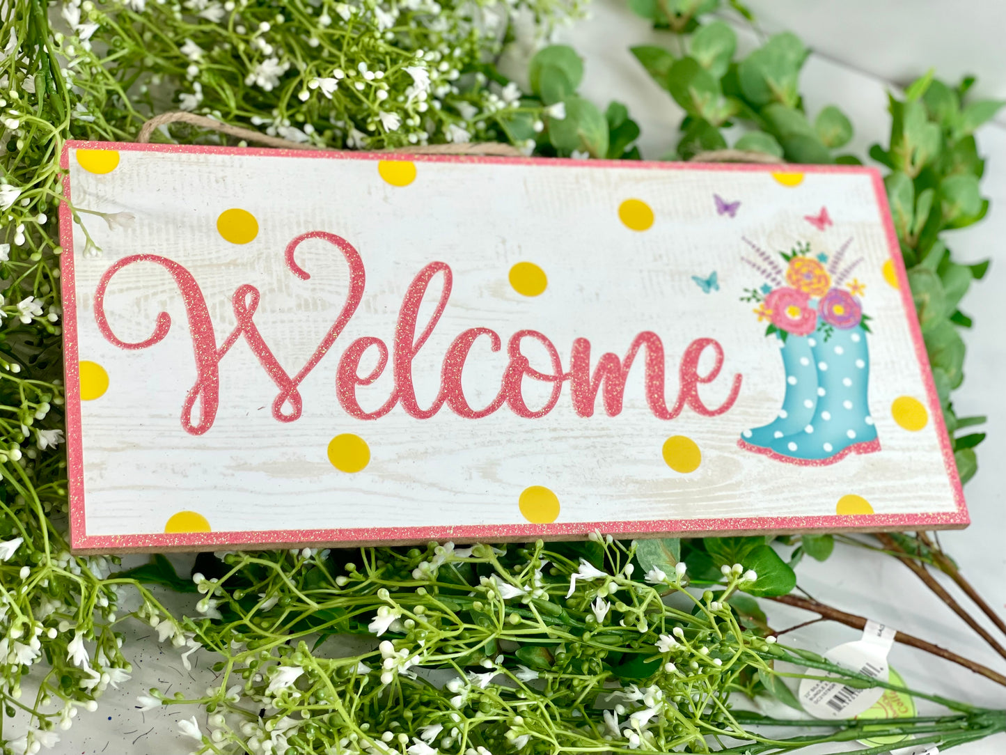 Welcome Glitter Boots Wooden Sign