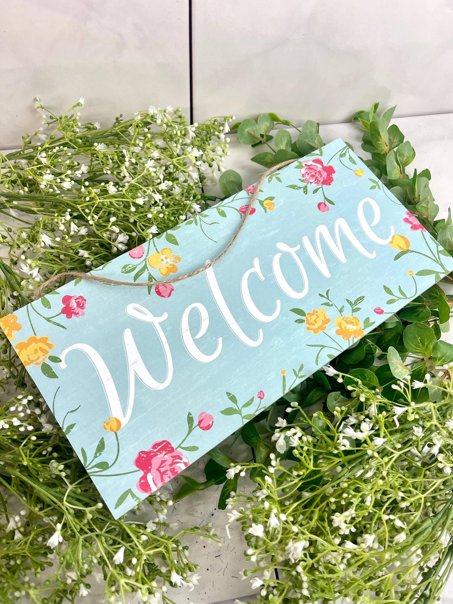 Welcome Floral Wooden Sign