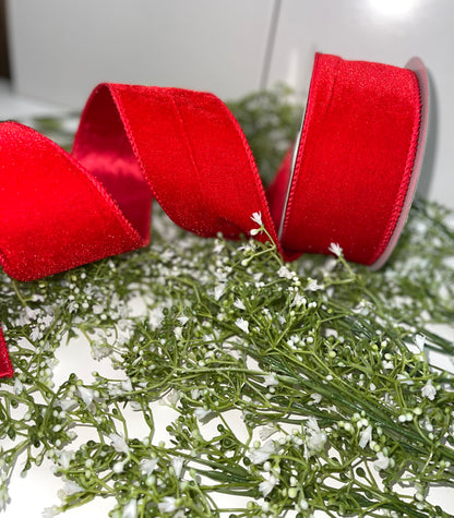 2.5 Inch By 10 Yard Red Velvet Ribbon With Satin Backing