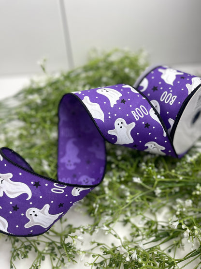 2.5 Inch By 10 Yard Purple Ghost And Boo Ribbon