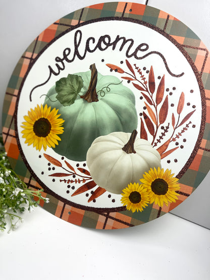 12 Inch Glitter Welcome With Pumpkin Design Metal Sign