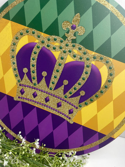 12 Inch Glitter Mardi Gras Crown Metal Sign