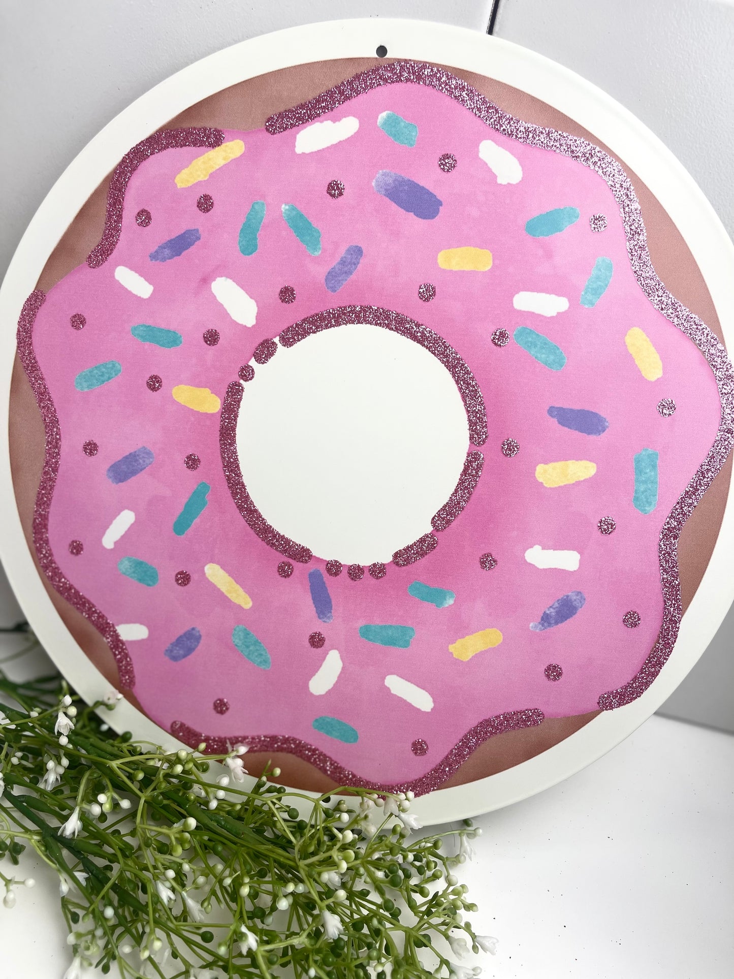 12 Inch Glitter Donut Metal Sign