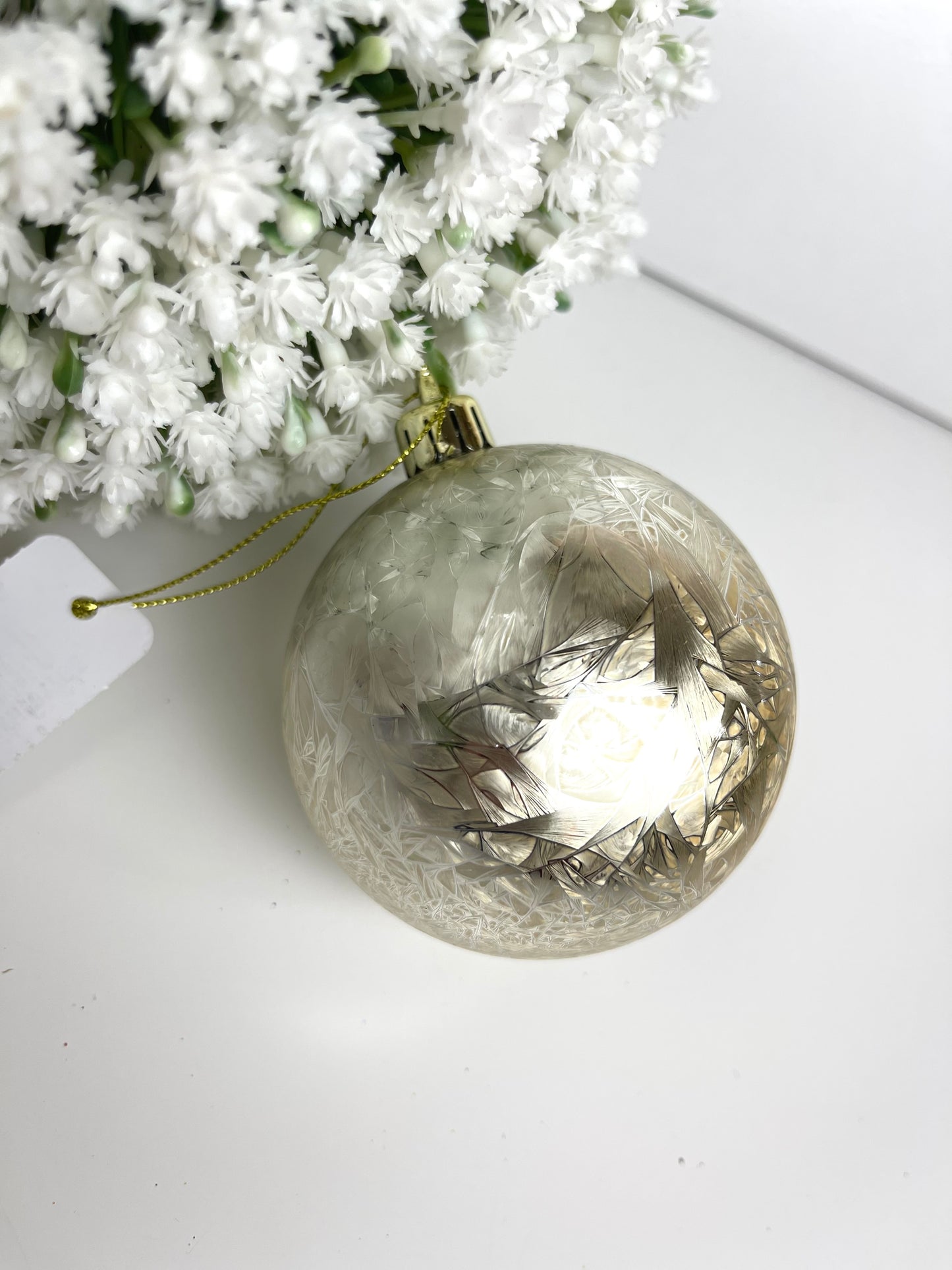 3 Inch Champagne Feather Smooth Ornament Ball