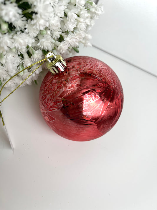 3 Inch Red Feather Smooth Ornament Ball