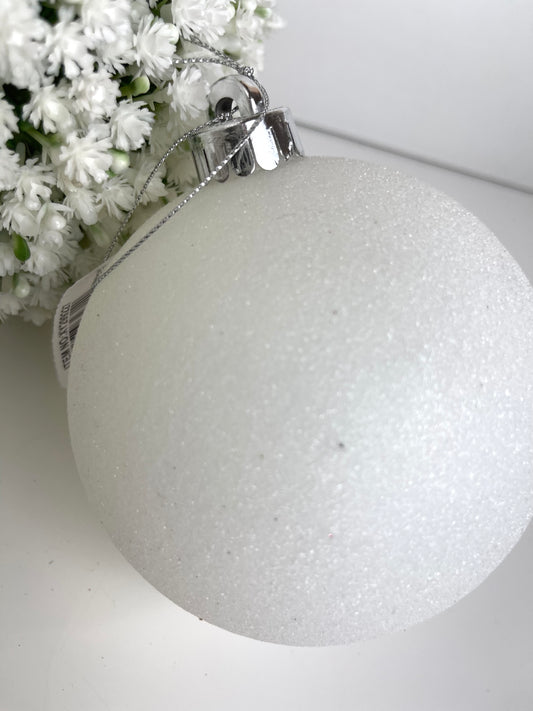 5 Inch White Glitter Ornament Ball