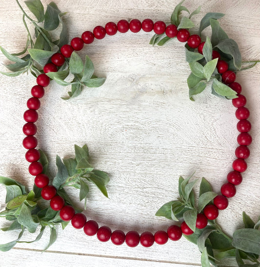 15.5 Inch Red Wood Beaded Wreath