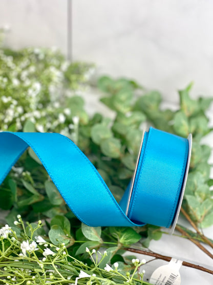 1.5 Inch Turquoise Ribbed Satin Ribbon