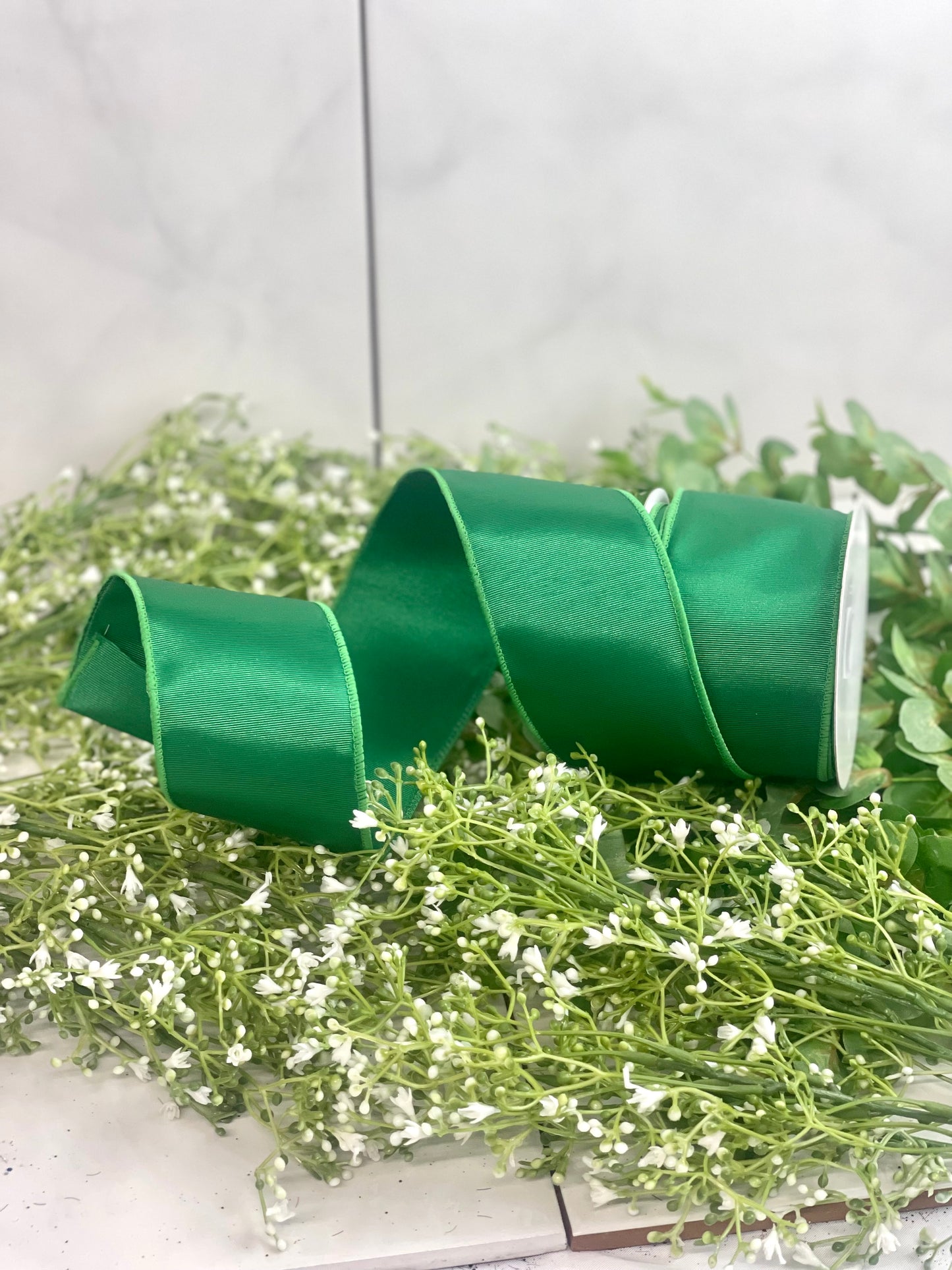 2.5 Inch By 10 Yard Emerald Green Ribbed Satin Ribbon