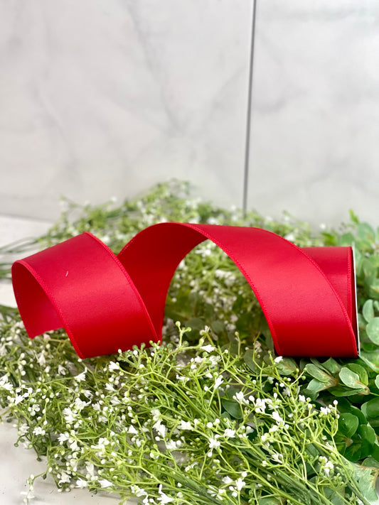 Two And Half Inch Red Ribbed Satin Ribbon