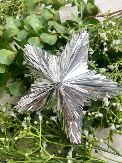 Silver Tinsel Star Ornament