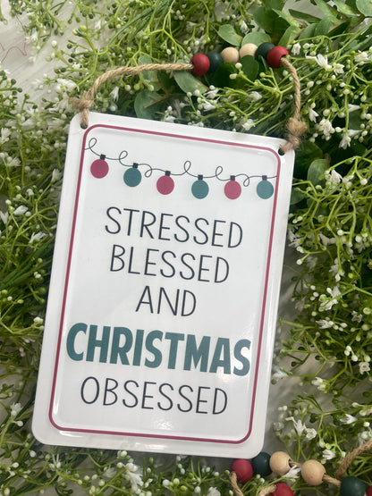 Enamel Holiday Sign with Bead Hang  4 Styles